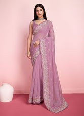 Organza pink colour saree
